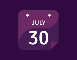 30 July, July 30 icon Single Day Calendar Vector illustration