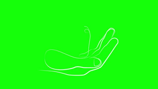 Hand and baby feet with one line. White line animation on green background
