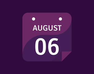 6 August, August 6 icon Single Day Calendar Vector illustration