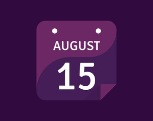 15 August, August 15 icon Single Day Calendar Vector illustration