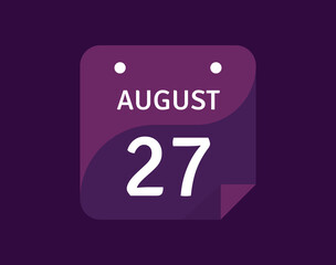 27 August, August 27 icon Single Day Calendar Vector illustration