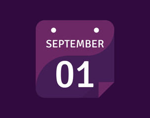 1 September, September 1 icon Single Day Calendar Vector illustration 