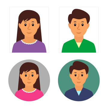 Men and women avatars face set. Flat vector illustrations