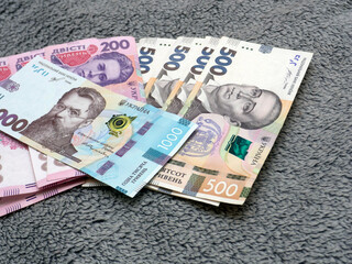 Ukrainian money is five hundred and two hundred hryvnias. National currency. Corruption in Ukraine. Enterprise capital investment, finance, savings, bank and people concept. Close up