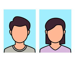 Men and women avatars face set. Flat vector illustrations