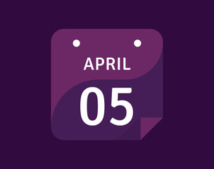 5 April, April 5 icon Single Day Calendar Vector illustration