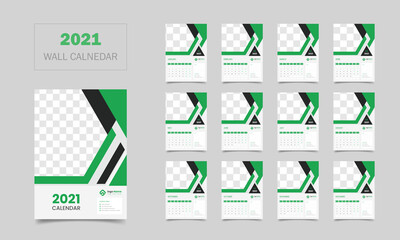 2021 creative professional Wall calendar template design with green color