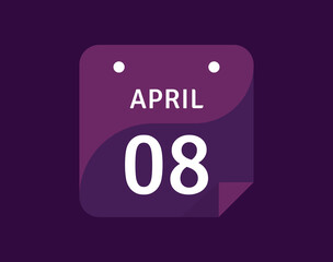 8 April, April 8 icon Single Day Calendar Vector illustration