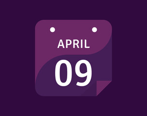 9 April, April 9 icon Single Day Calendar Vector illustration