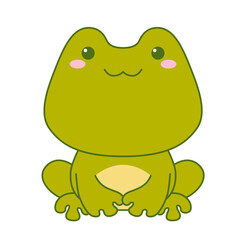 Cute little green frog isolated on white background. Flat design for poster or t-shirt. Vector illustration