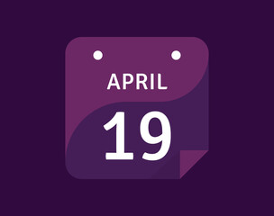 19 April, April 19 icon Single Day Calendar Vector illustration