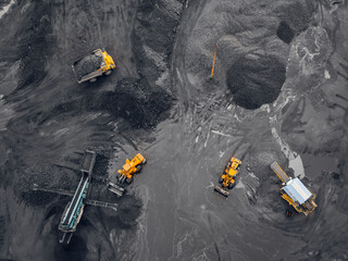 Open pit mine, extractive industry for coal, top view aerial