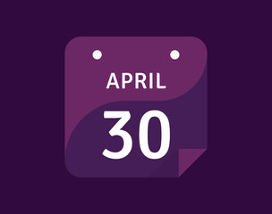 30 April, April 30 icon Single Day Calendar Vector illustration