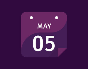 5 May, May 5 icon Single Day Calendar Vector illustration