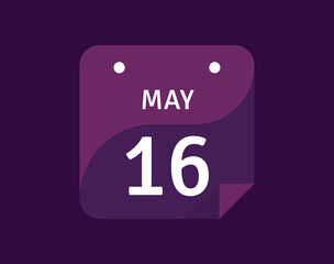 16 May, May 16 icon Single Day Calendar Vector illustration