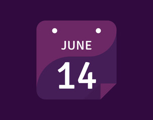 14 June, June 14 icon Single Day Calendar Vector illustration