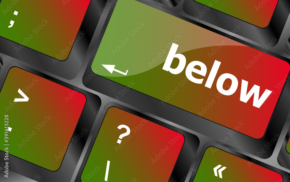 Poster below word on keyboard key, notebook computer button