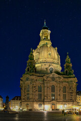 Fototapeta na wymiar Frauenkirche at the Neumarkt Square at Night in Dresden, Saxony, Germany, Europe