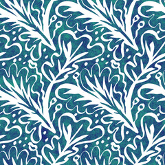 Teal blue seaweed weathered grunge nautical texture background. Summer coastal living style home decor tile. Under the sea life coral reef kelp material. Worn turquoise dyed textile seamless pattern.
