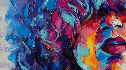 Louise - oil painting. Conceptual abstract picture of a beautiful girl. Oil painting and palette knife on canvas.