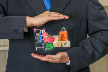 Consumer rights and consumer protection, business law concept : Buyer or purchaser protects bags...