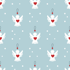 Christmas angel decoration vector seamless pattern. Trendy traditional nursery kids background. Festive cute winter holiday print for children.