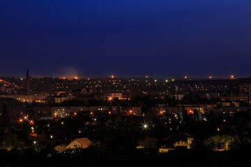 The landscape of a night city in Eastern Europe