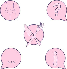 Beauty sphere icons, healthy eating, figure, questions, information.