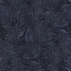 Seamless patterned denim jean for repeat print. High quality illustration. Grungy trendy street wear design. Real detailed denim texture with marble pattern overlay. Navy blue deep dark colors.