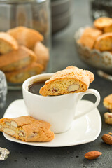 Biscotti - Italian biscuits with almonds. Selective focus.