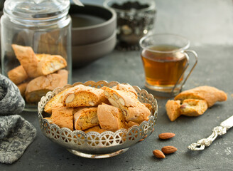 Biscotti - Italian biscuits with almonds. Selective focus.