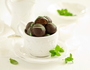 Mint-flavored truffle chocolates
