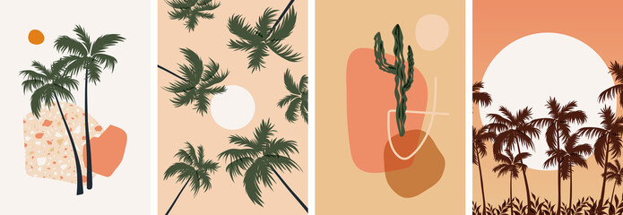 Collection of contemporary abstract art posters. Paper cut male & female, abstract & floral collages, landscape scenes. Design for social media, wallpapers, postcards, prints, romance. © Veris Studio