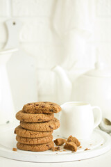 Chocolate oatmeal cookies. Homemade baking. Selective focus.