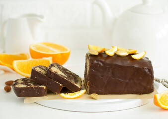 Chocolate orange muffin. Homemade baking. Selective focus.