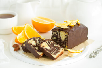 Chocolate orange muffin. Homemade baking. Selective focus.