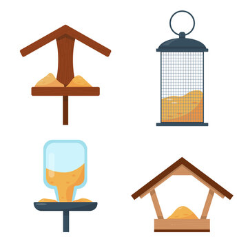 Set of different types of bird feeders