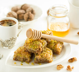 baklava is an oriental sweetness. Selective focus.