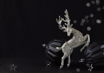 Christmass black balls and silver glitter deer