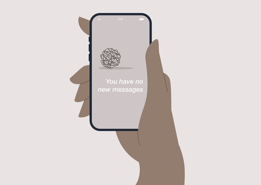 No New Messages Concept, A Hand Holding A Smartphone, A Social Media Addiction