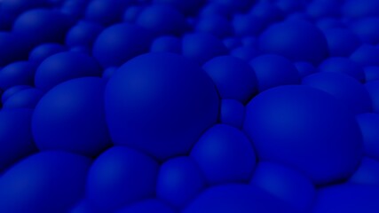 Abstract background surface of blue spheres 3d render