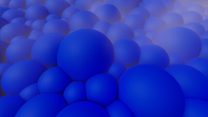 Abstract background surface of blue spheres glowing with yellow light 3d render