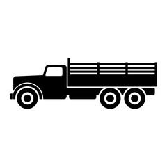 Truck icon. Black silhouette. Side view. Vector flat graphic illustration. The isolated object on a white background. Isolate.