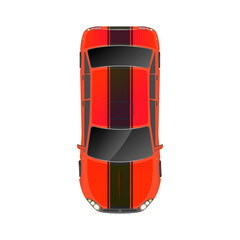 Top view of realistic glossy red sport car on white