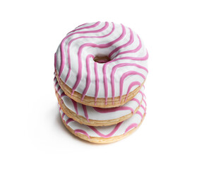 Colourful glazed striped doughnut isolated on white