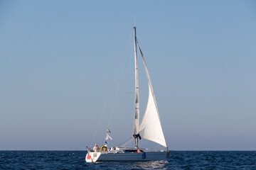 Fototapeta na wymiar White sailboat in Brittany during a sunny day