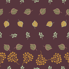 Vector abstract leaves and berries seamless pattern. Suitable for packaging, fabric, scrap booking, wallpaper and other design projects. 