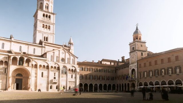 Modena, Italy, time lapse of Piazza Grande square and the cathedral