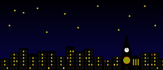 Fototapeta premium Stadtsilhouette bei Nacht mit Sternenhimmel