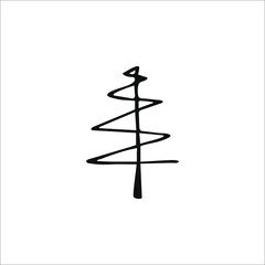 Doodle Christmas tree. Hand-drawn single element isolated on white background. Vector.